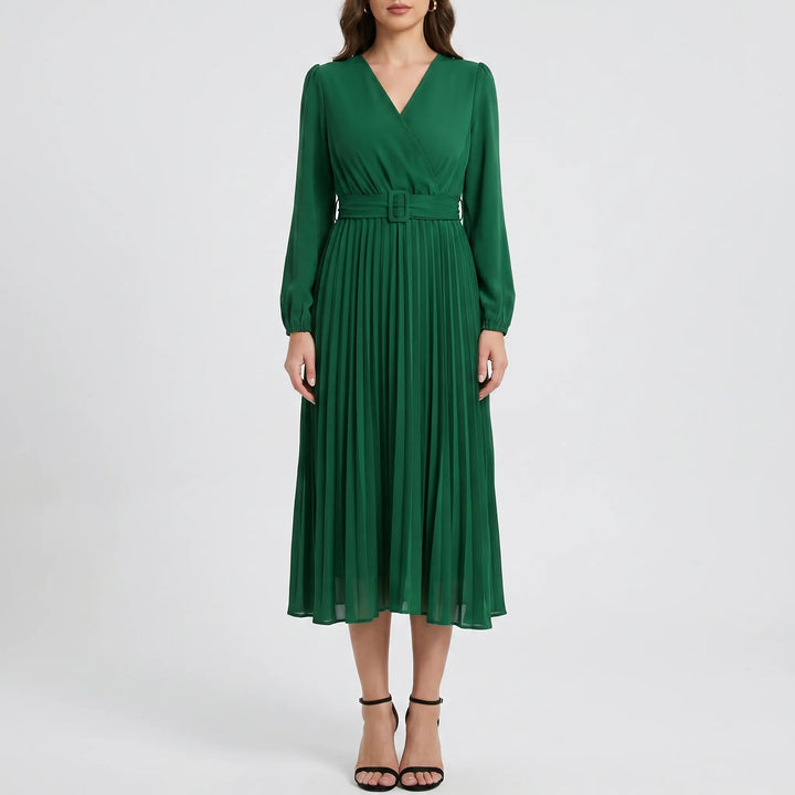 Gracella - Long Sleeve Pleated Midi Dress