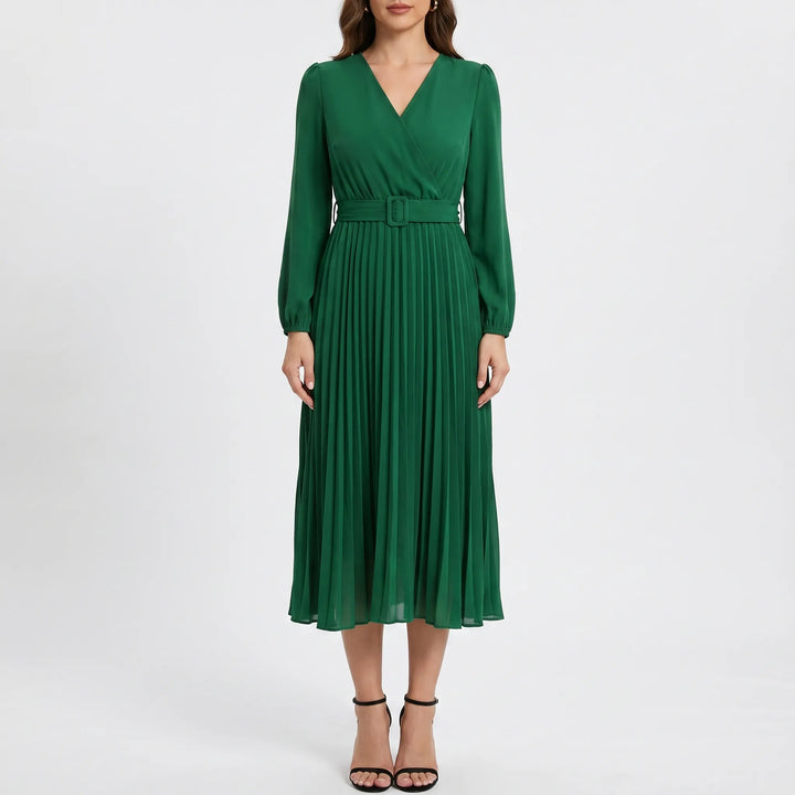 Gracella - Long Sleeve Pleated Midi Dress