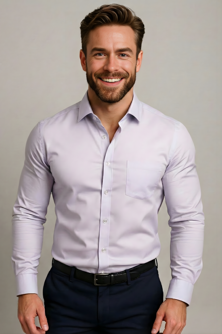 Men’s Long-Sleeved Shirt with Button Closure and Point Collar