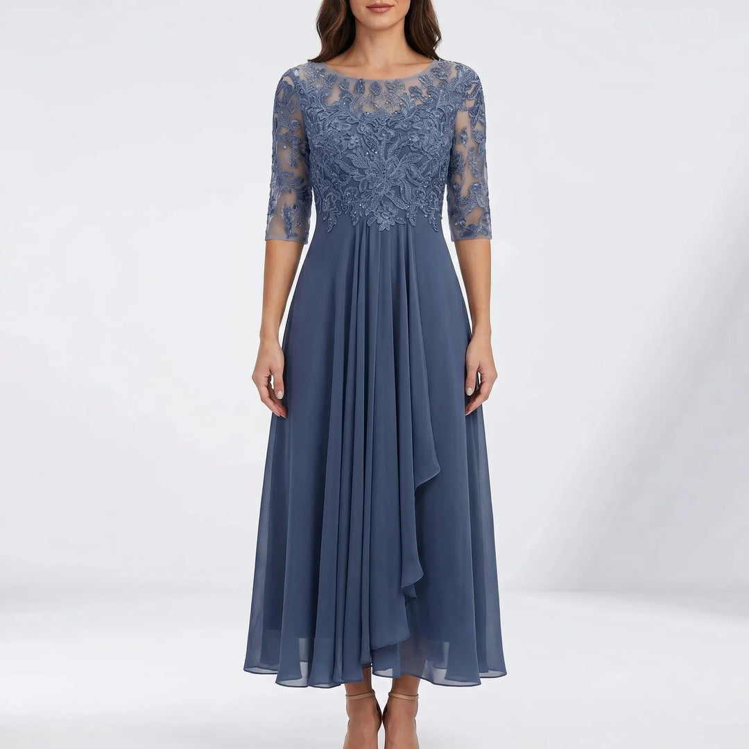 Lacevelle - Floral Lace Bodice Midi Dress