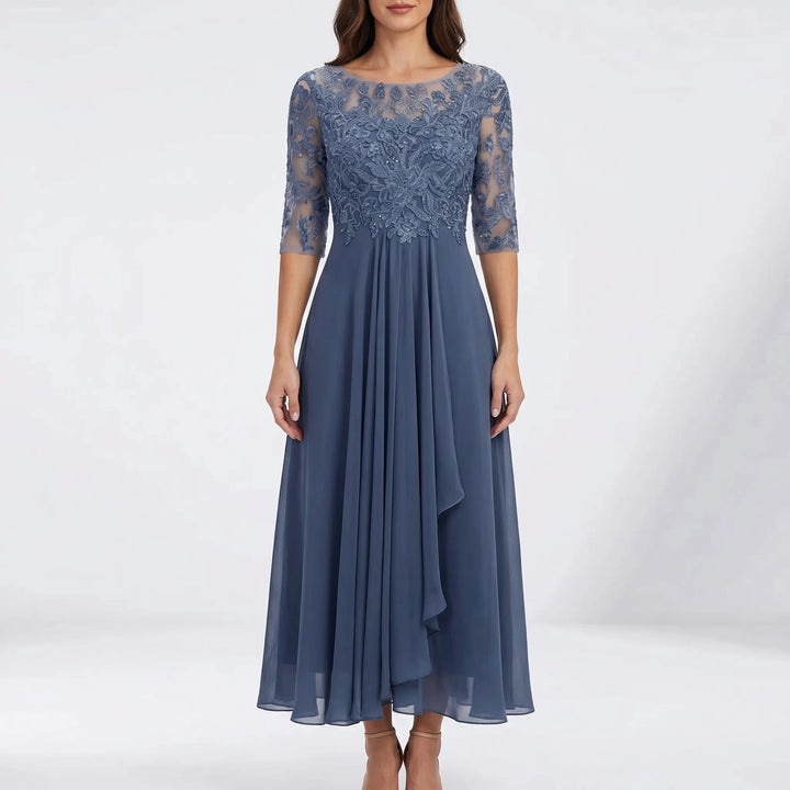 Lacevelle - Floral Lace Bodice Midi Dress