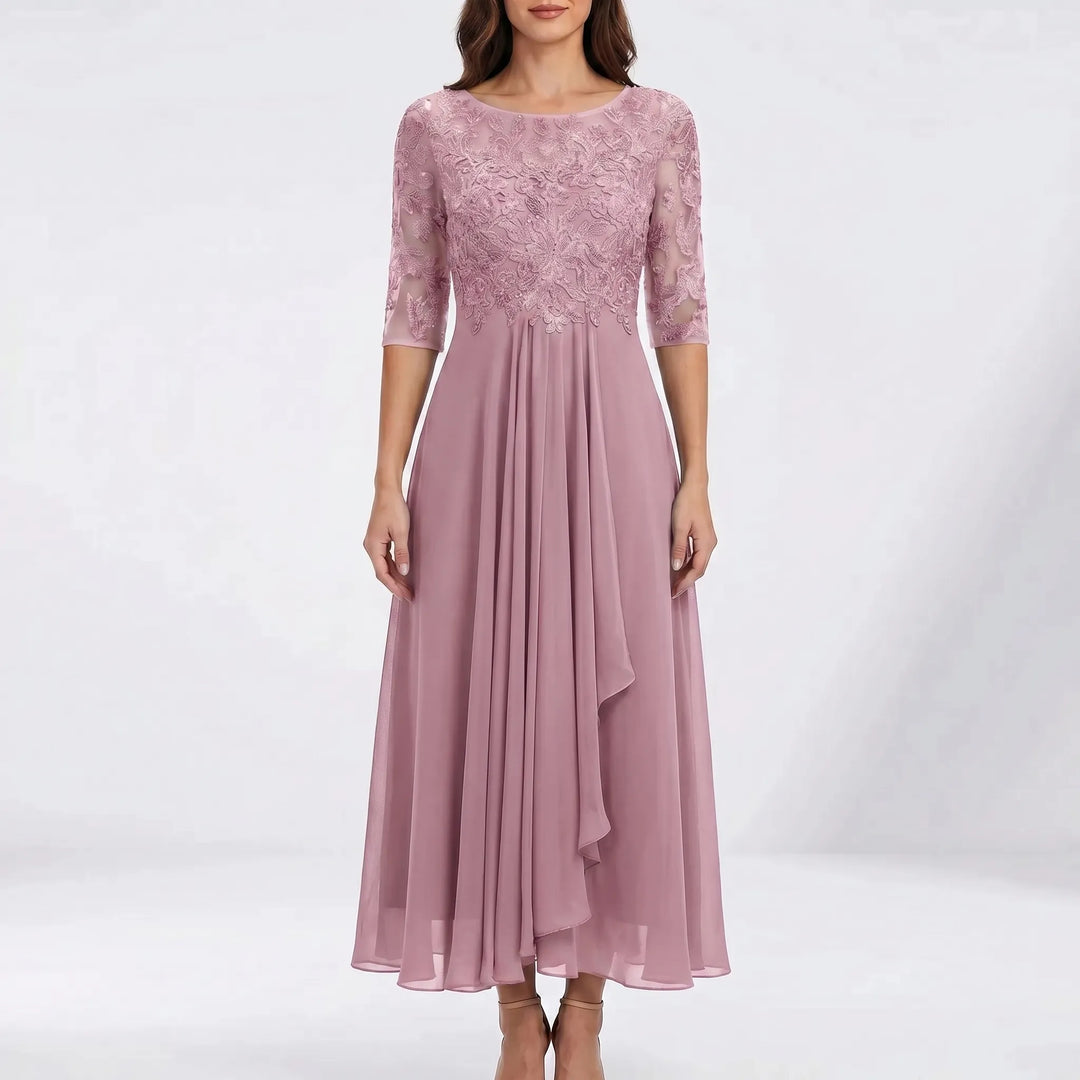 Lacevelle - Floral Lace Bodice Midi Dress