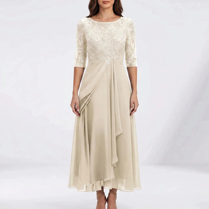 Lacevelle - Floral Lace Bodice Midi Dress