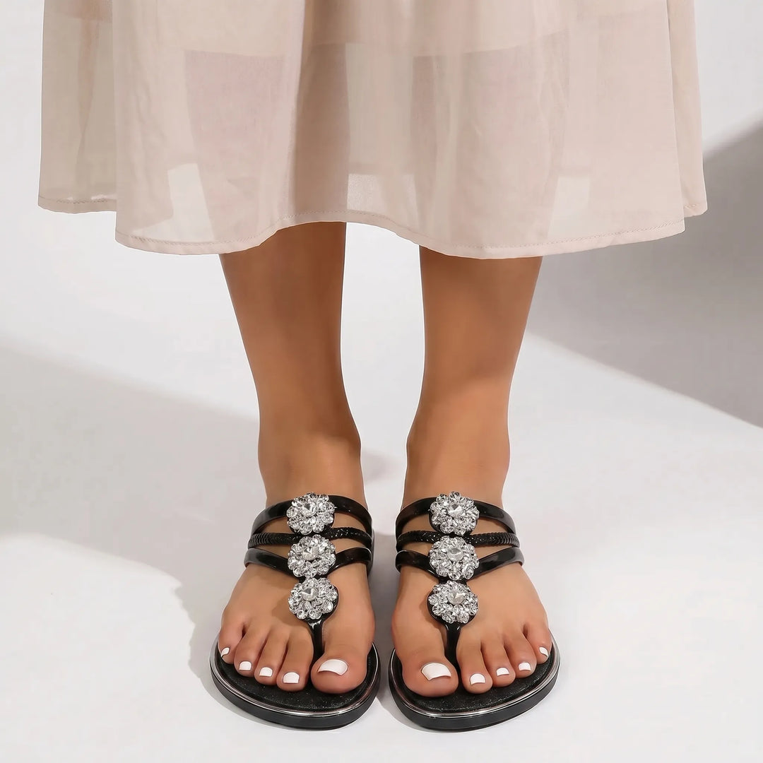 Lumina - Embellished Flat T-Strap Sandals