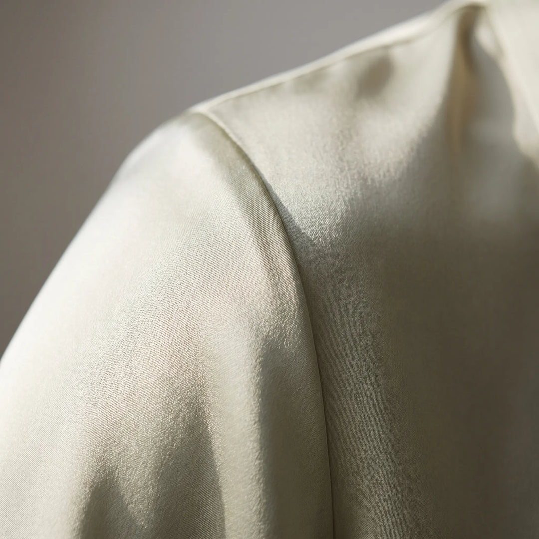 Lustreaux - Long Sleeve Satin Button-Down Blouse
