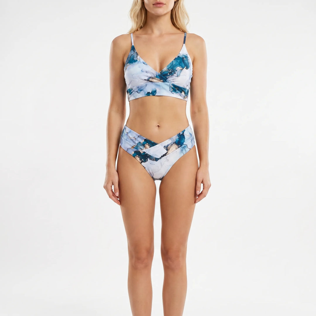Marblique - Marble Print Crossover Bikini Set