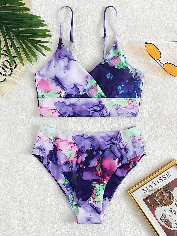 Marblique - Marble Print Crossover Bikini Set