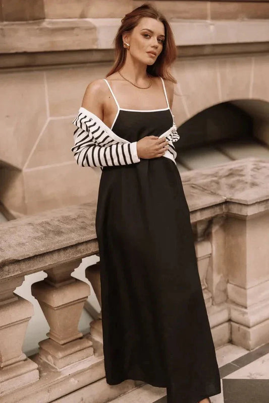 Women’s A-line Dress with Suspender Straps and Maxi Length