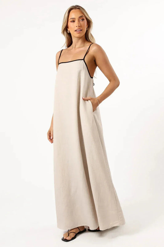 Women’s A-line Dress with Suspender Straps and Maxi Length