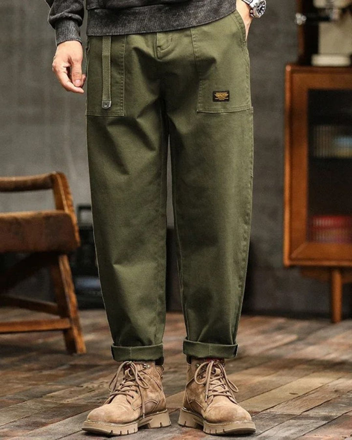 Men’s Cargo Relaxed Pants with Flap Pockets and Drawstring Waist
