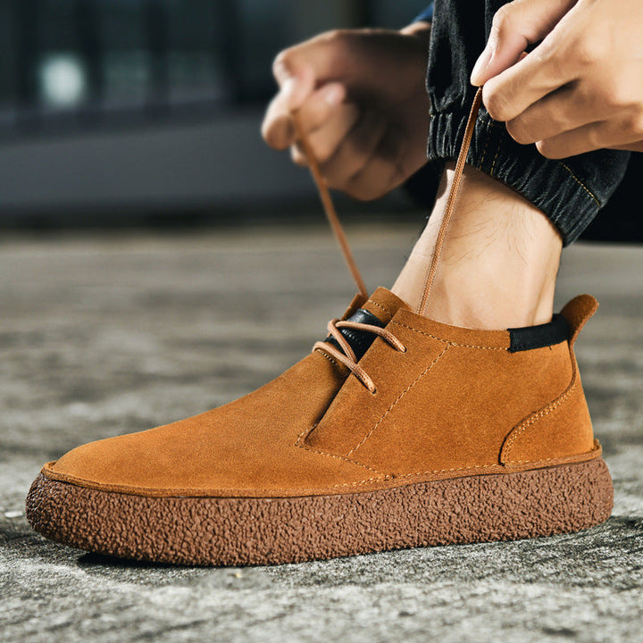 Men’s Mid-Top Loafers with Lace-Up Closure and Textured Sole