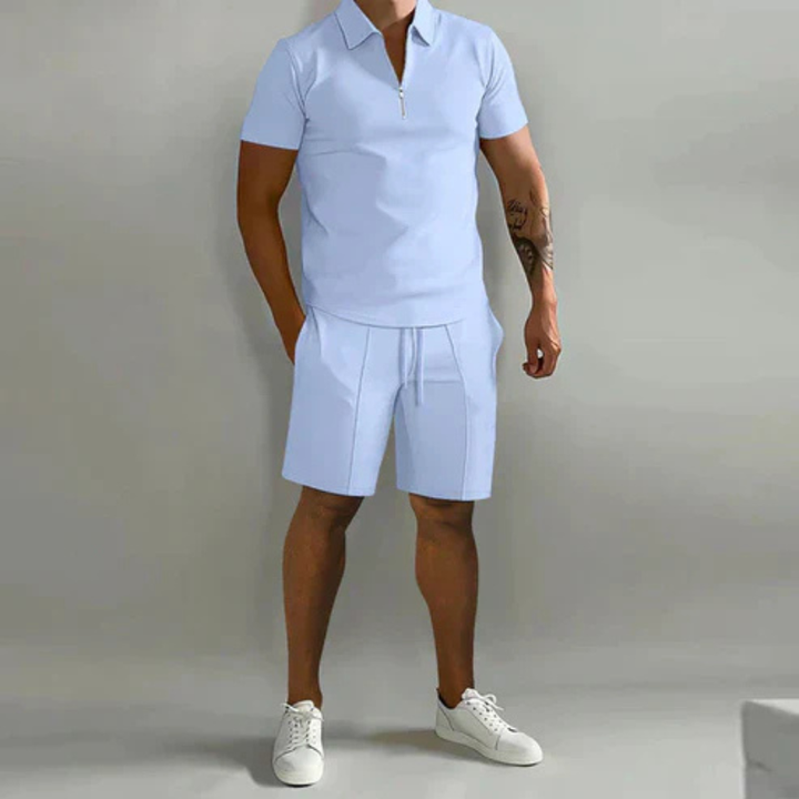Men’s Polo and Shorts Set with Zip Collar