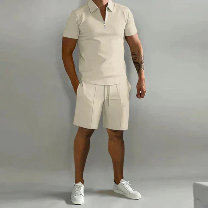 Men’s Polo and Shorts Set with Zip Collar