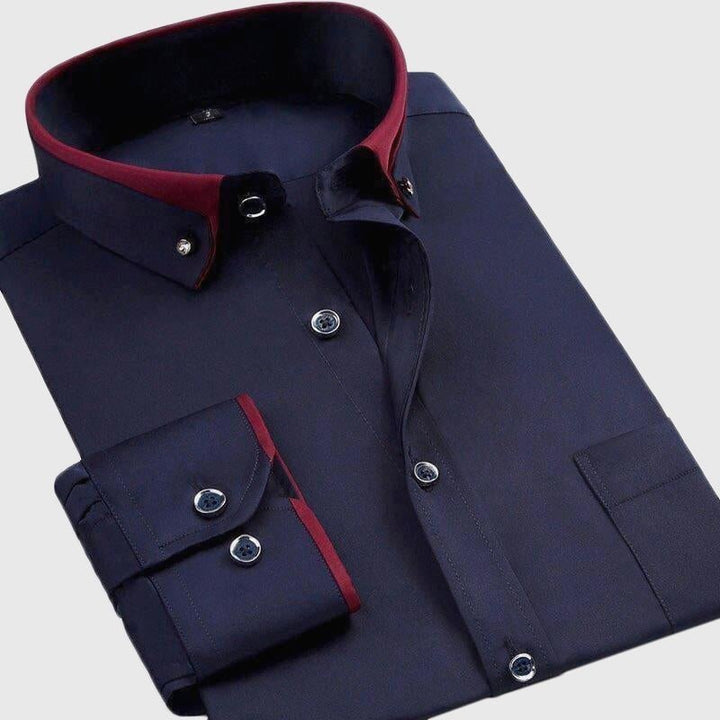 Men’s Shirt with Fold-Down Collar and Full-Length Sleeves