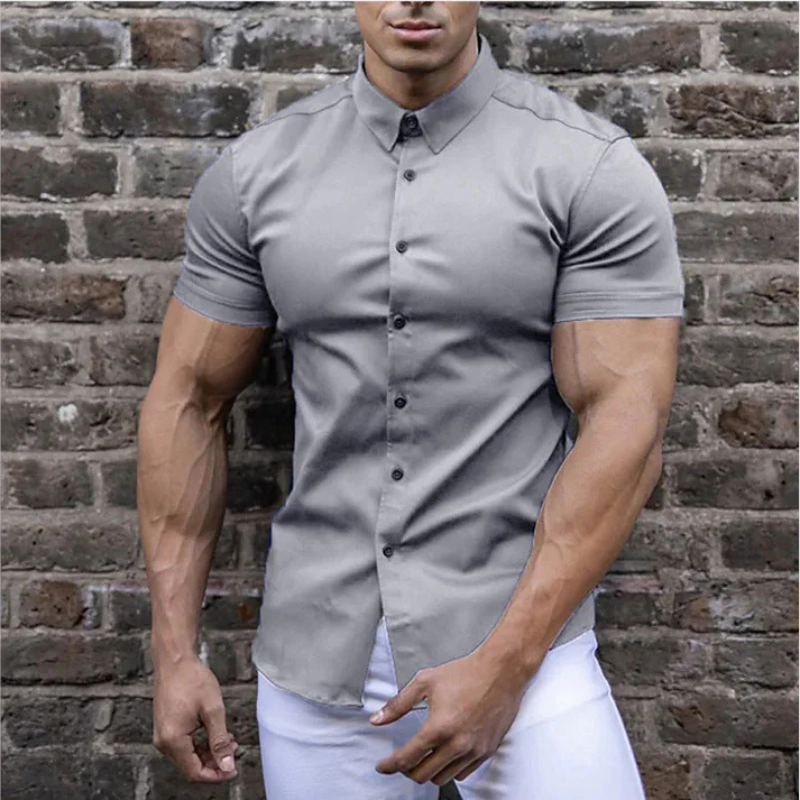 Men’s Slim Fit Shirt with Short Sleeves and Button Detailing