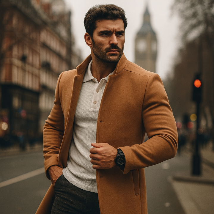 Men’s Smart Casual Coat with Buttoned Front and Structured Silhouette