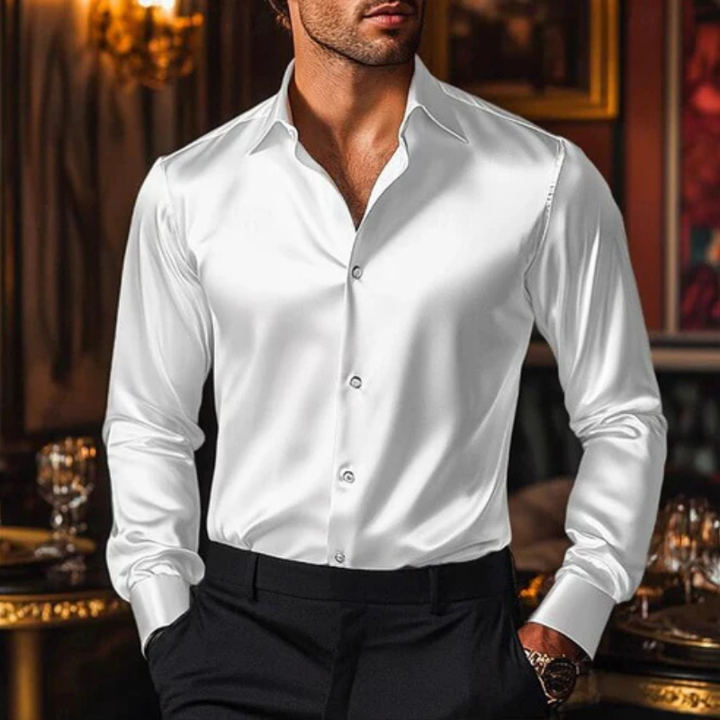 Men’s Tailored Fit Long Sleeve Shirt with Classic Collar and Button Placket