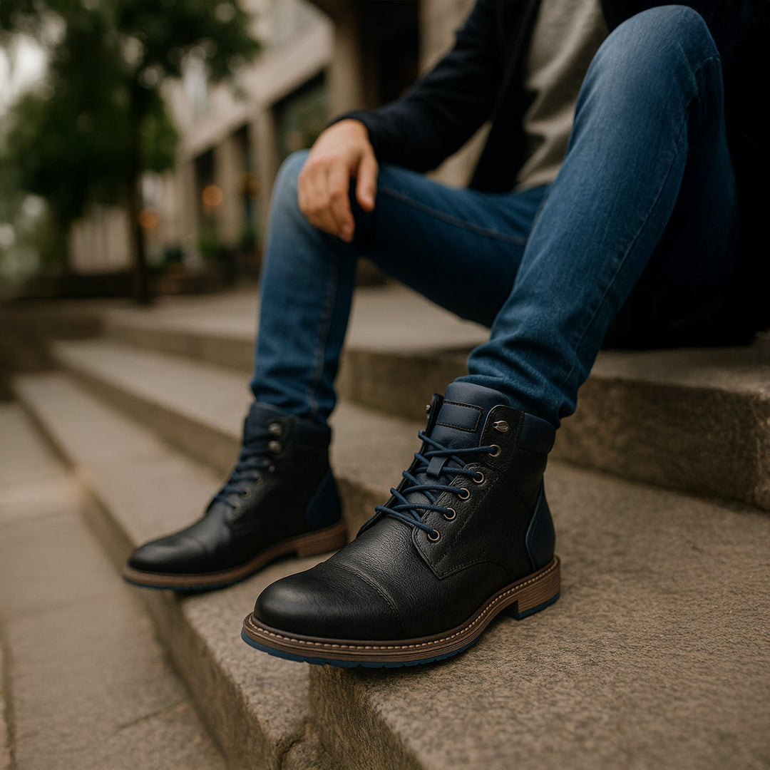 Men's Vintage Ankle Boots with Lace-up Closure and Rugged Design