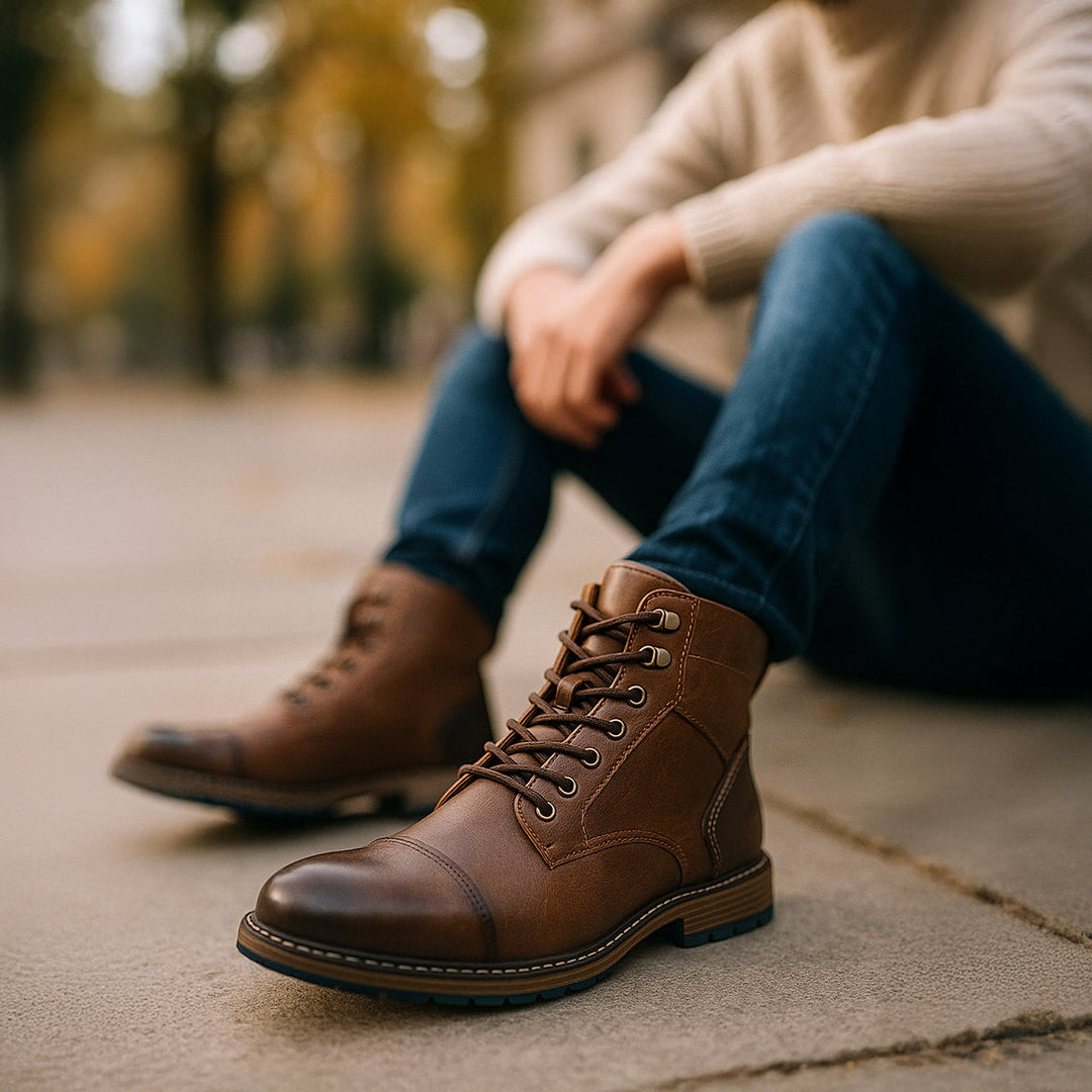 Men's Vintage Ankle Boots with Lace-up Closure and Rugged Design