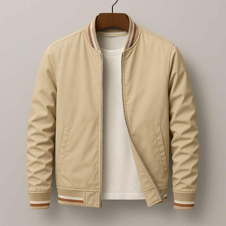 Men’s Winter Parker Jacket with Striped Ribbing and Zipper Closure