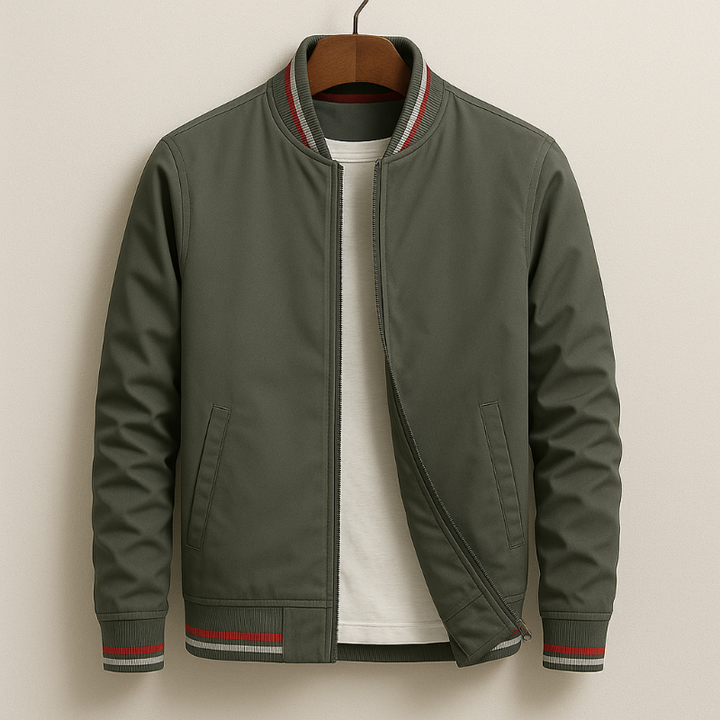 Men’s Winter Parker Jacket with Striped Ribbing and Zipper Closure