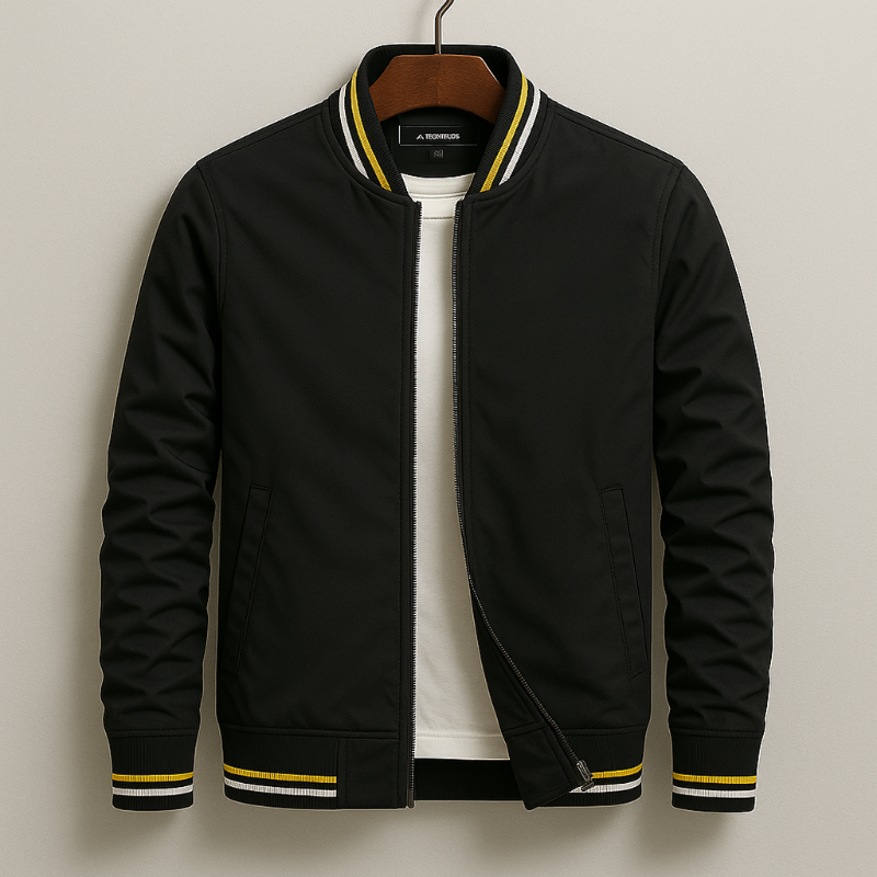 Men’s Winter Parker Jacket with Striped Ribbing and Zipper Closure
