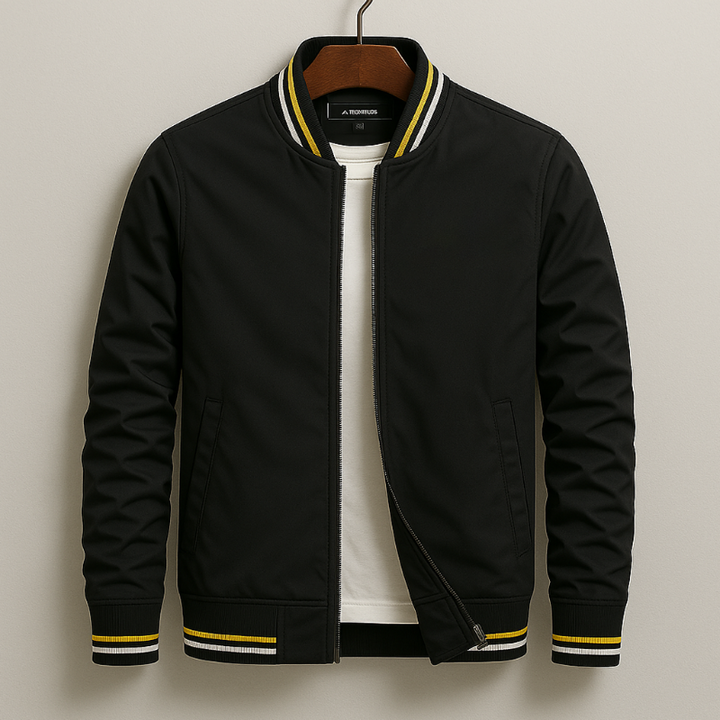 Men’s Winter Parker Jacket with Striped Ribbing and Zipper Closure