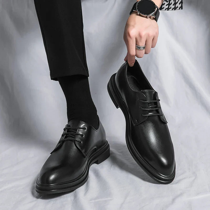 Men’s Derby Dress Shoes with Lace-Up Closure and Gloss Finish