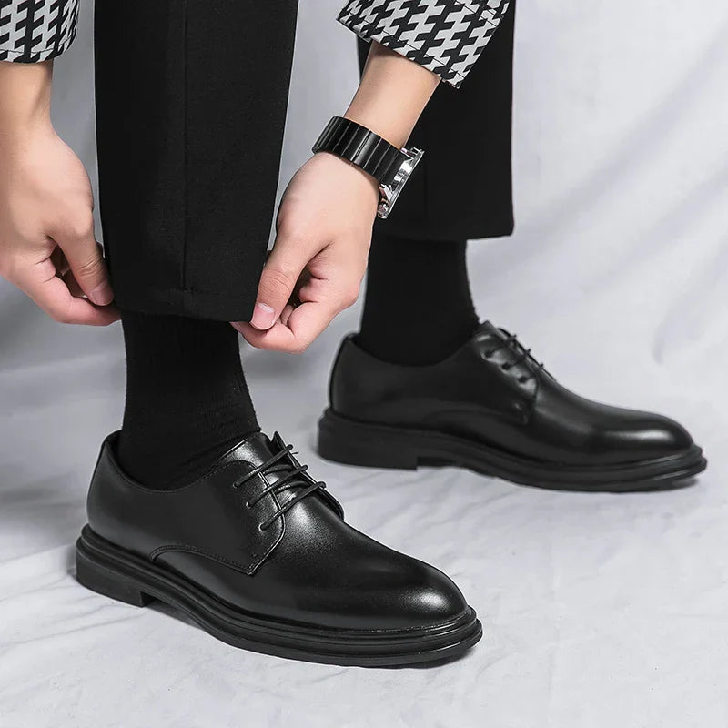 Men’s Derby Dress Shoes with Lace-Up Closure and Gloss Finish