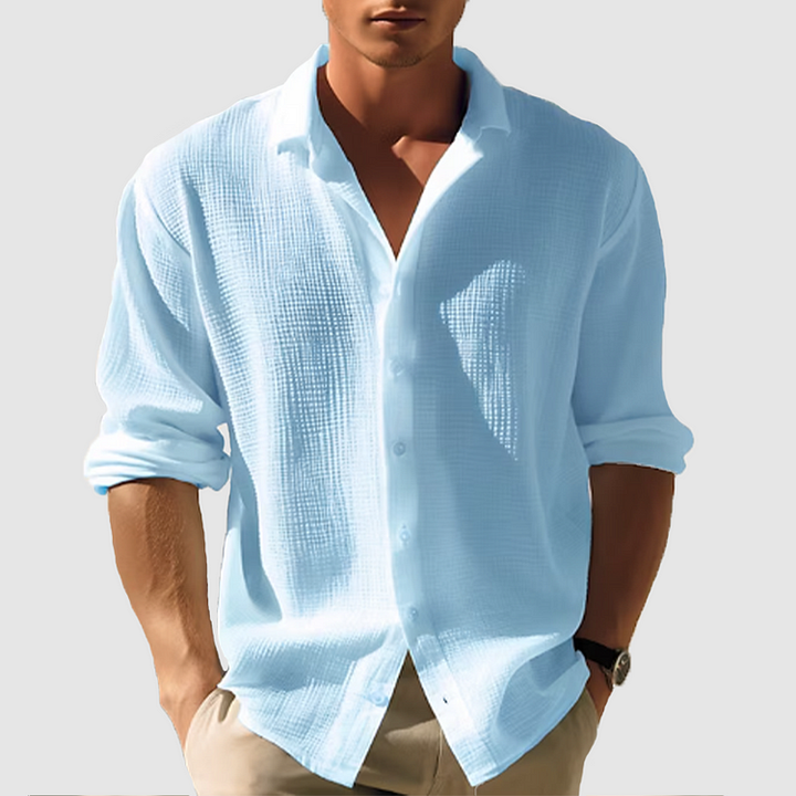Men’s Button-Down Shirt with Button Closure and Short Sleeves