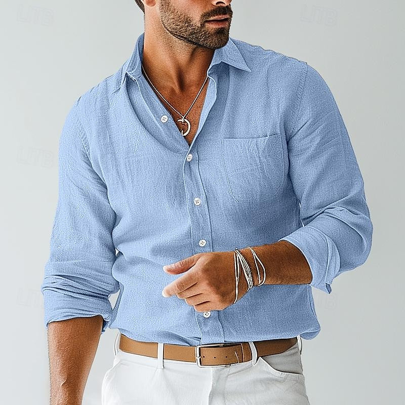 Men’s Long Sleeve Shirt with Button Closure and Chest Pocket
