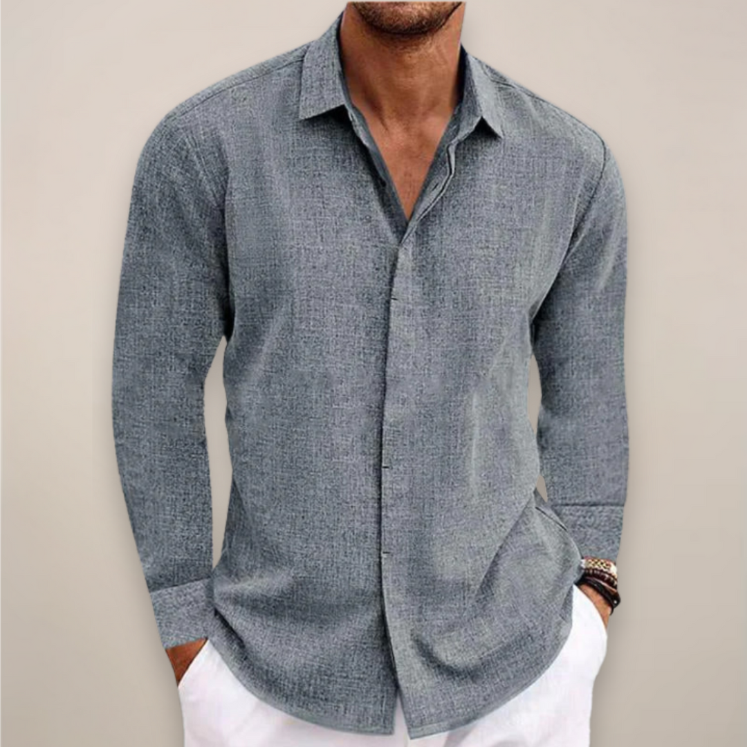 Men’s Linen Long Sleeve Shirt with Button Closure
