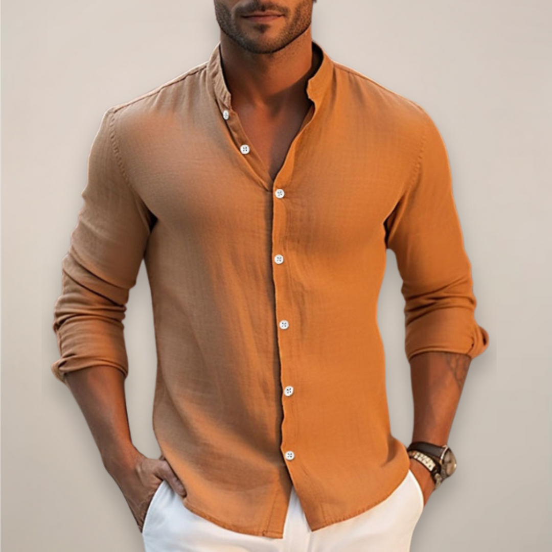 Men’s Linen Summer Shirt with Short Sleeves and Button Closure