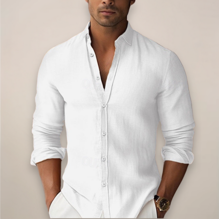 Men’s Linen Summer Shirt with Short Sleeves and Button Closure