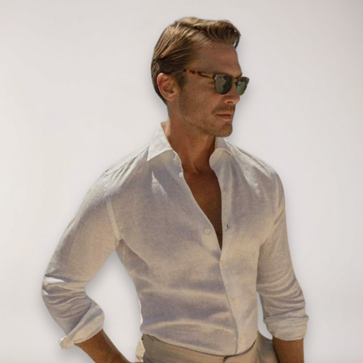Men’s Linen Button-Up Shirt with Hobby Collar
