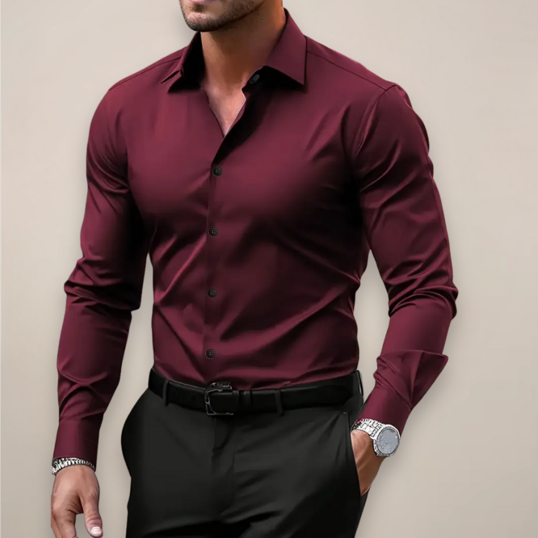 Men’s Long Sleeve Shirt with Notched Collar and Button Placket