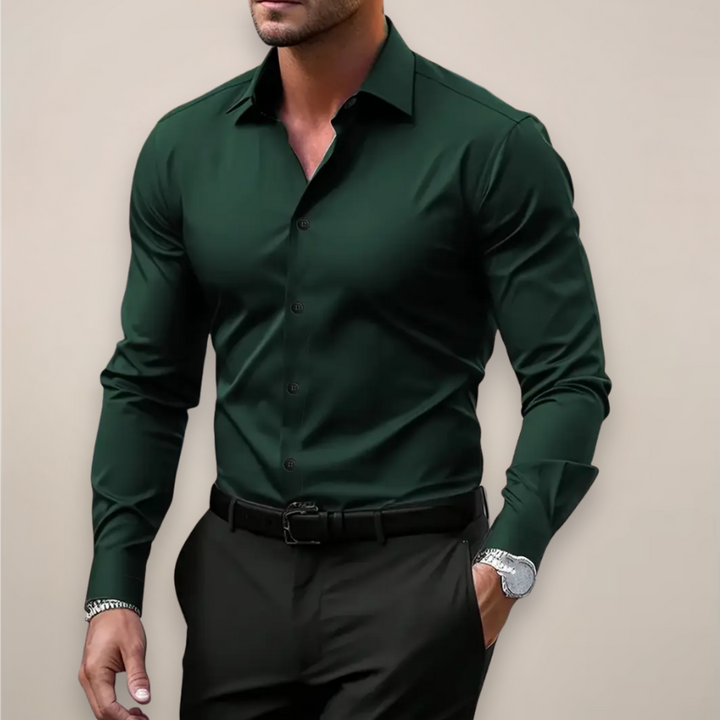 Men’s Long Sleeve Shirt with Notched Collar and Button Placket