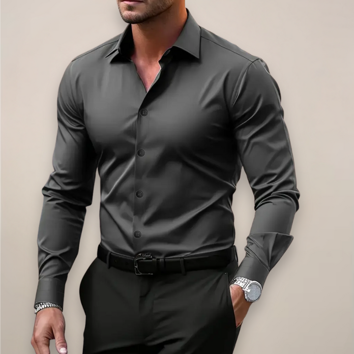 Men’s Long Sleeve Shirt with Notched Collar and Button Placket