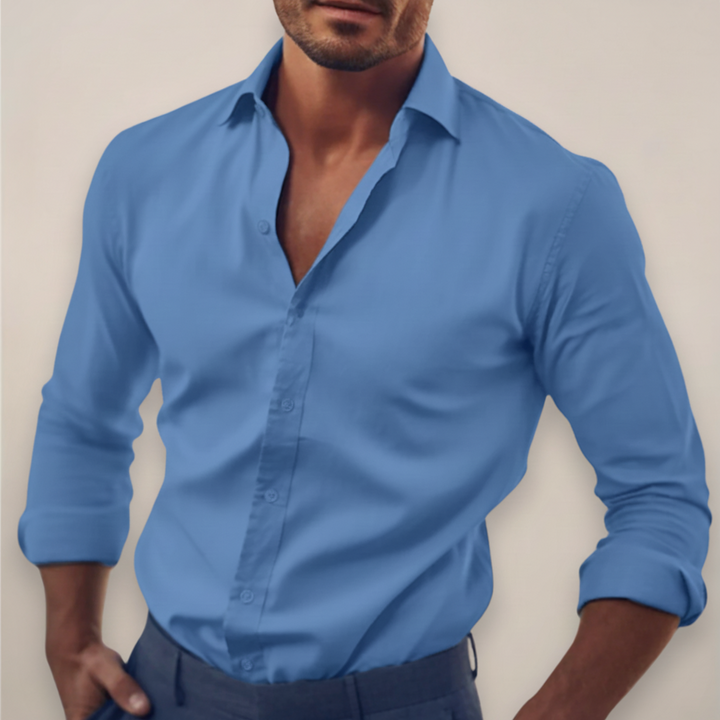 Men’s Long Sleeve Shirt with Classic Collar and Button Fastening