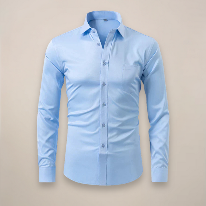 Men’s Long-Sleeved Shirt with Button Closure and Point Collar
