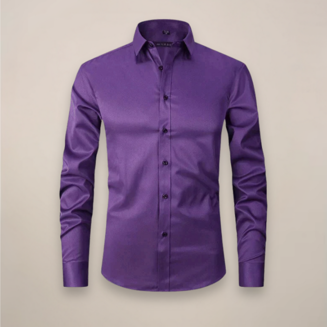 Men’s Long-Sleeved Shirt with Button Closure and Point Collar