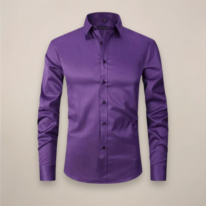 Men’s Long-Sleeved Shirt with Button Closure and Point Collar