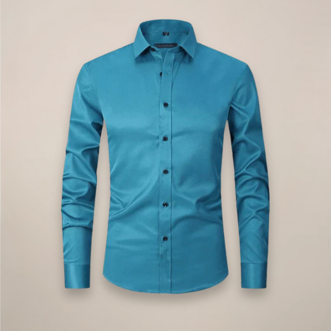 Men’s Long-Sleeved Shirt with Button Closure and Point Collar