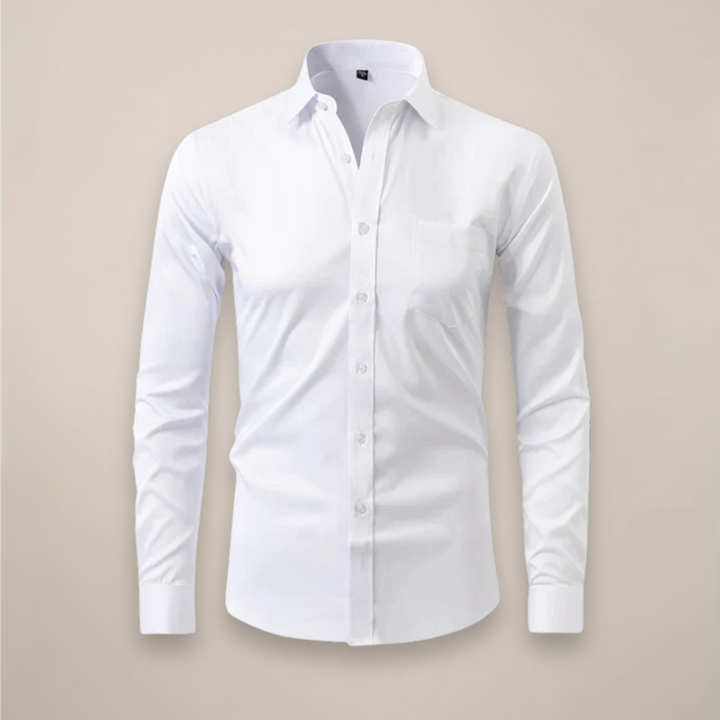 Men’s Long-Sleeved Shirt with Button Closure and Point Collar