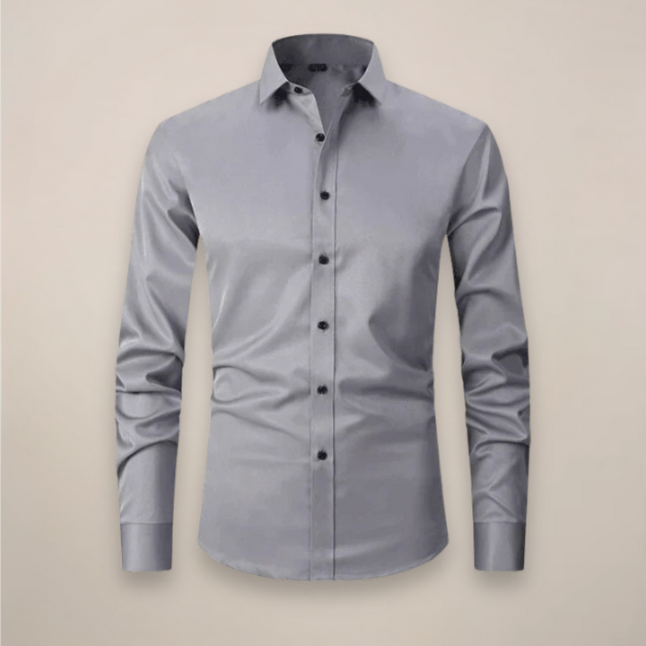 Men’s Long-Sleeved Shirt with Button Closure and Point Collar