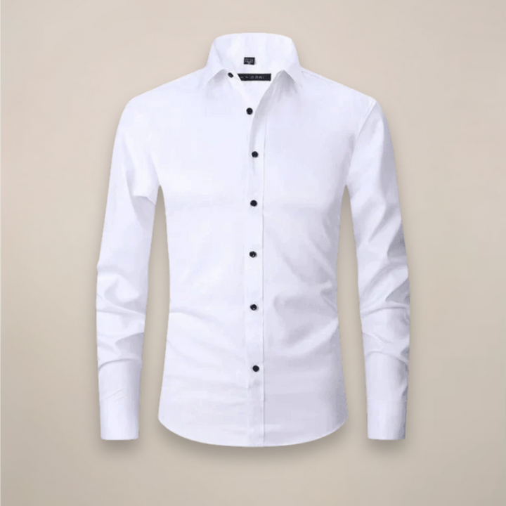Men’s Long-Sleeved Shirt with Button Closure and Point Collar