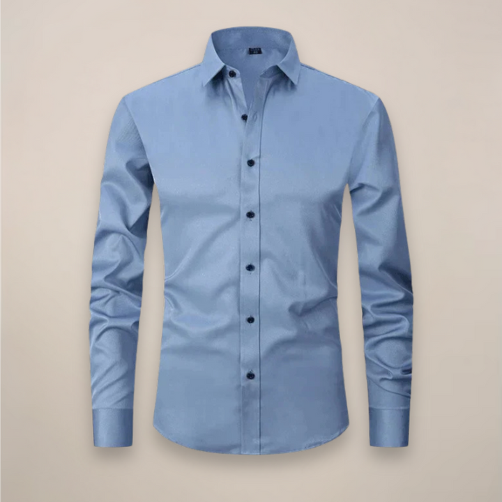 Men’s Long-Sleeved Shirt with Button Closure and Point Collar