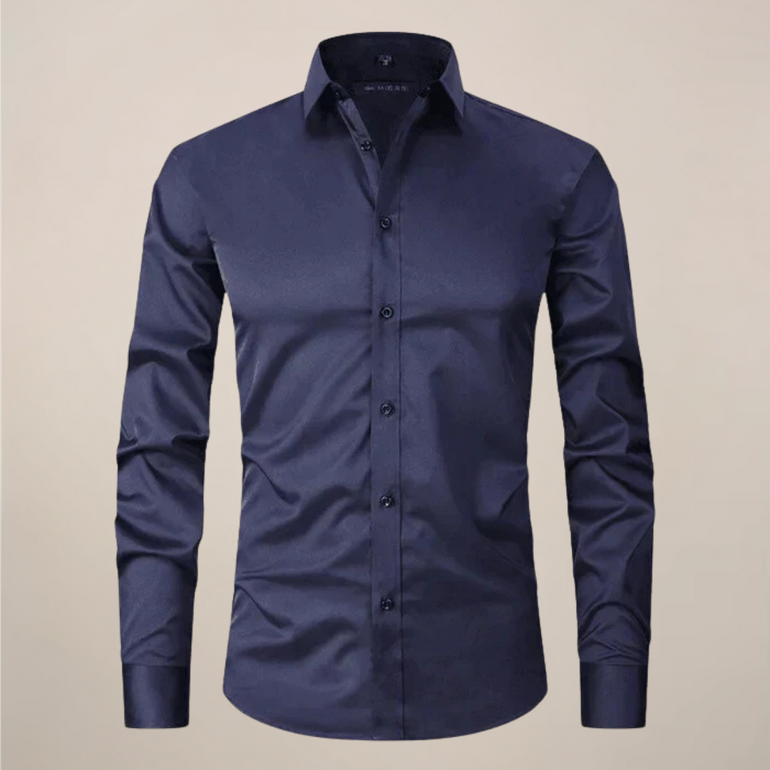 Men’s Long-Sleeved Shirt with Button Closure and Point Collar