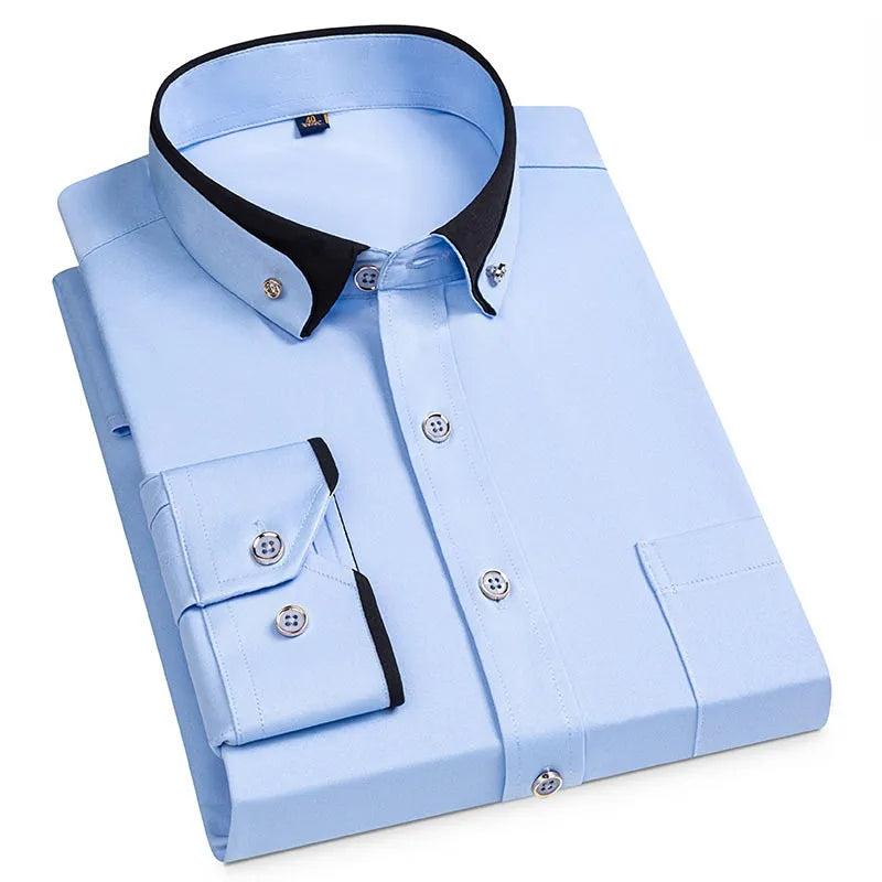Men’s Shirt with Contrasting Two-Tone Collar and Chest Pocket