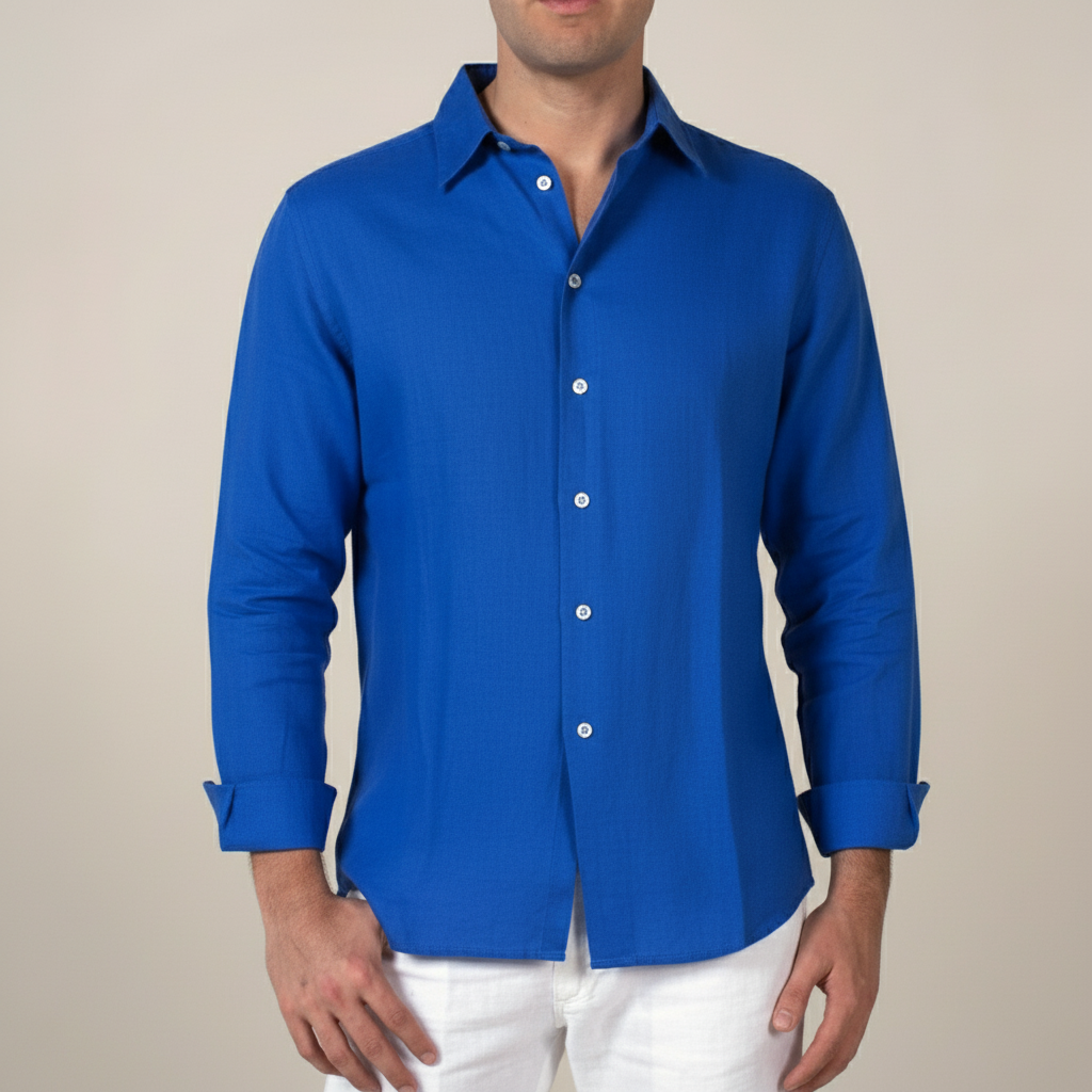 Men’s Relaxed Fit Shirt with Button Closure and Roll-Up Sleeves